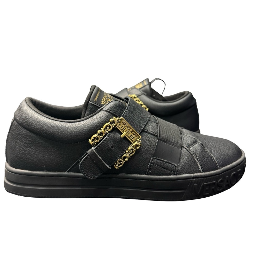 Versace Black Gold Buckle Low Top Sneakers Mens 10 Luxury Designer Shoes